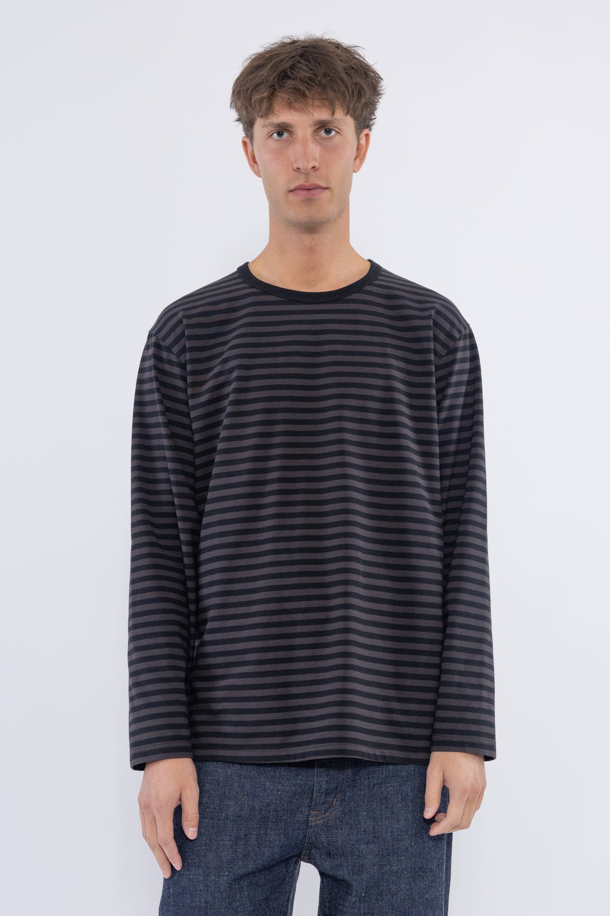 COOLMAX Stripe Jersey L/S Tee, Charcoal