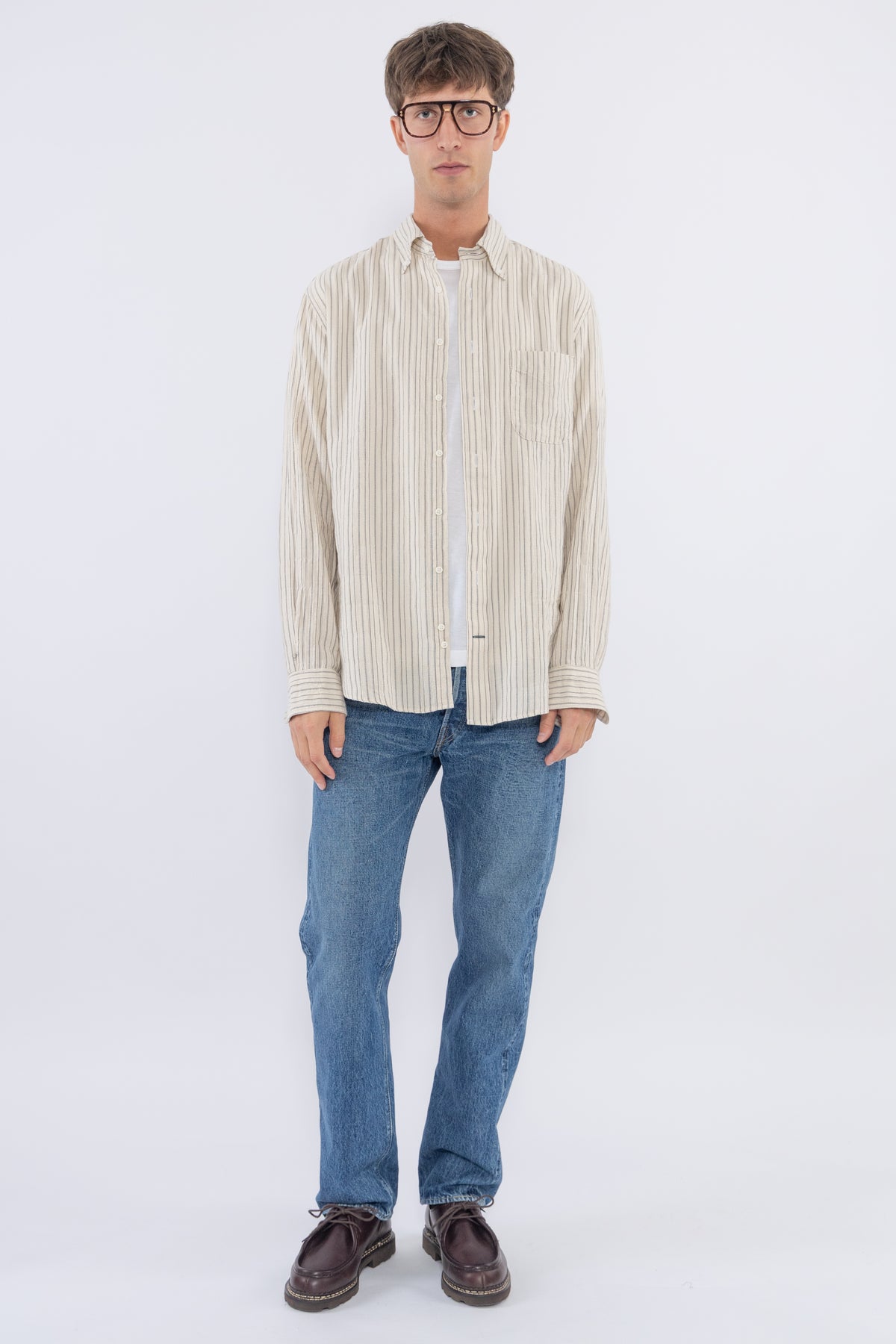 Brushed Dobby Stripe, Ecru