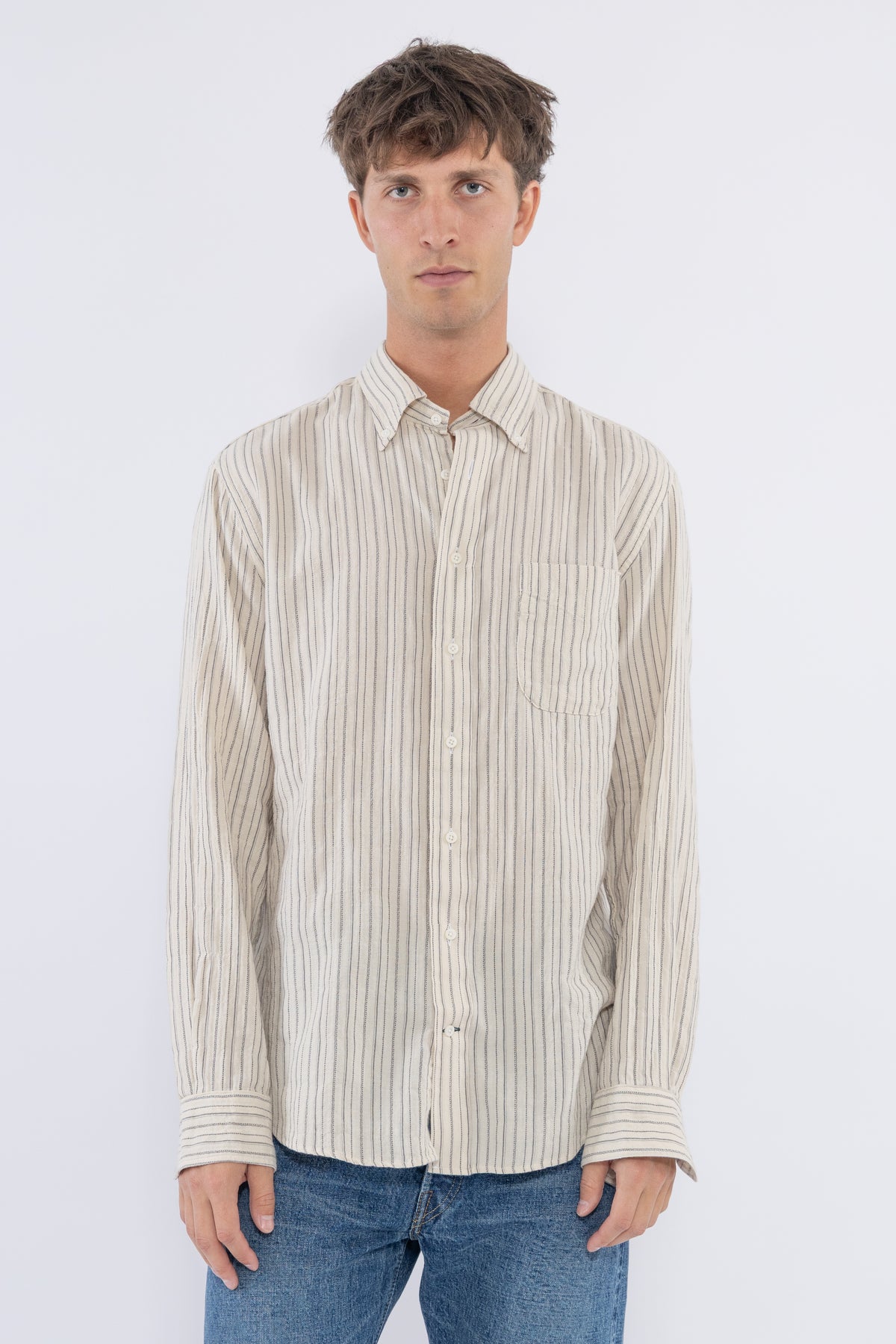 Brushed Dobby Stripe, Ecru