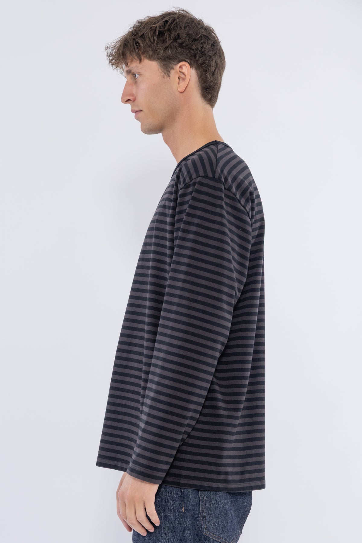 COOLMAX Stripe Jersey L/S Tee, Charcoal