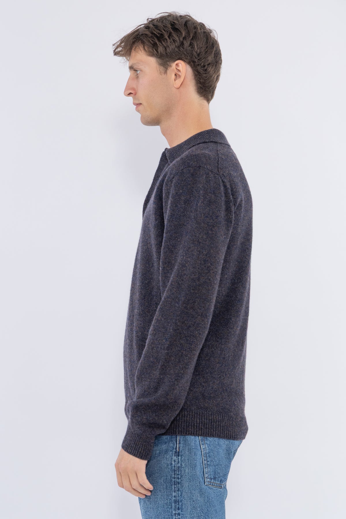 Lambswool Polo Shirt, Midnight Navy Twist