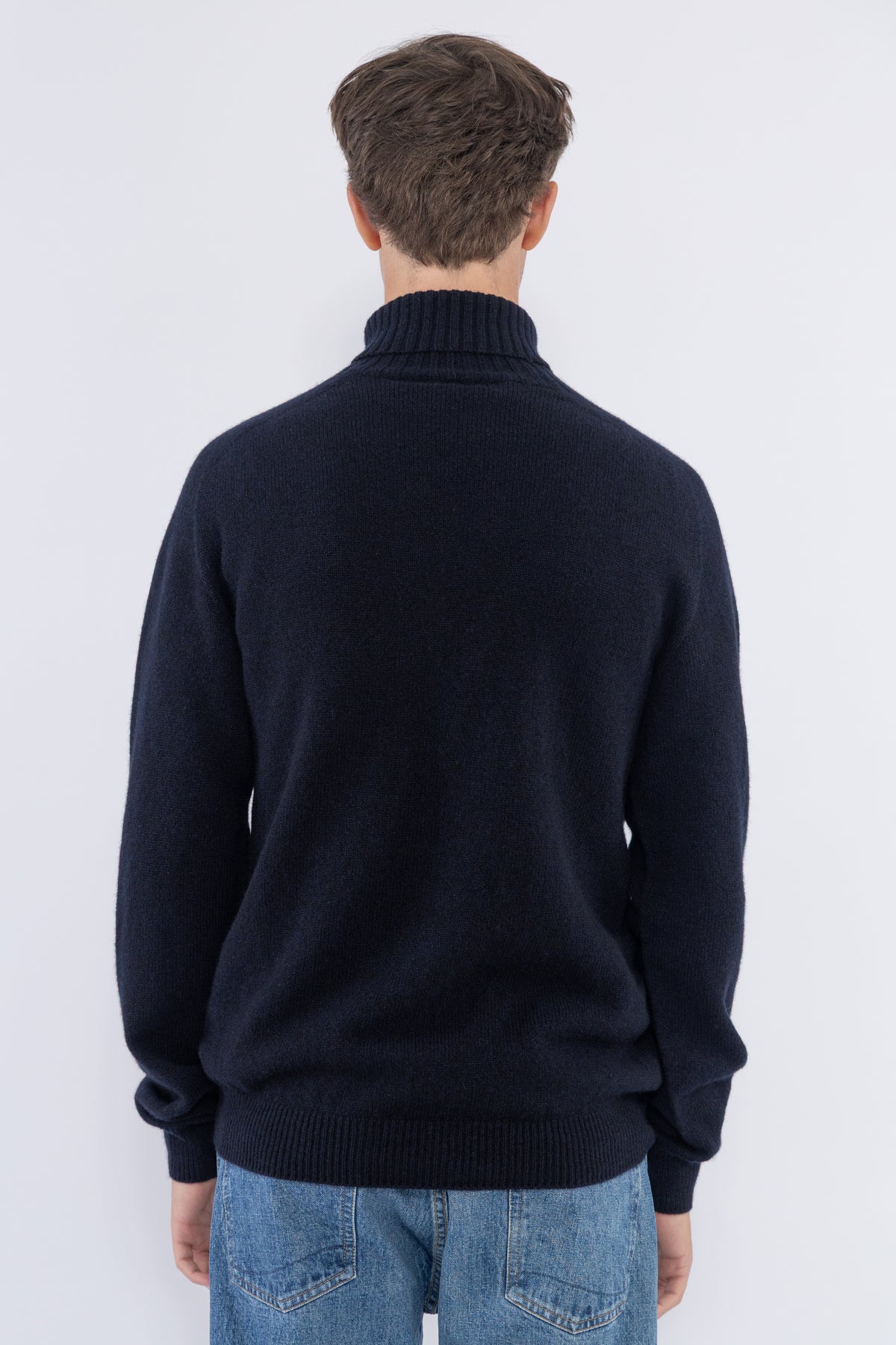 Roll Neck Sweater, Dark Navy Mouline