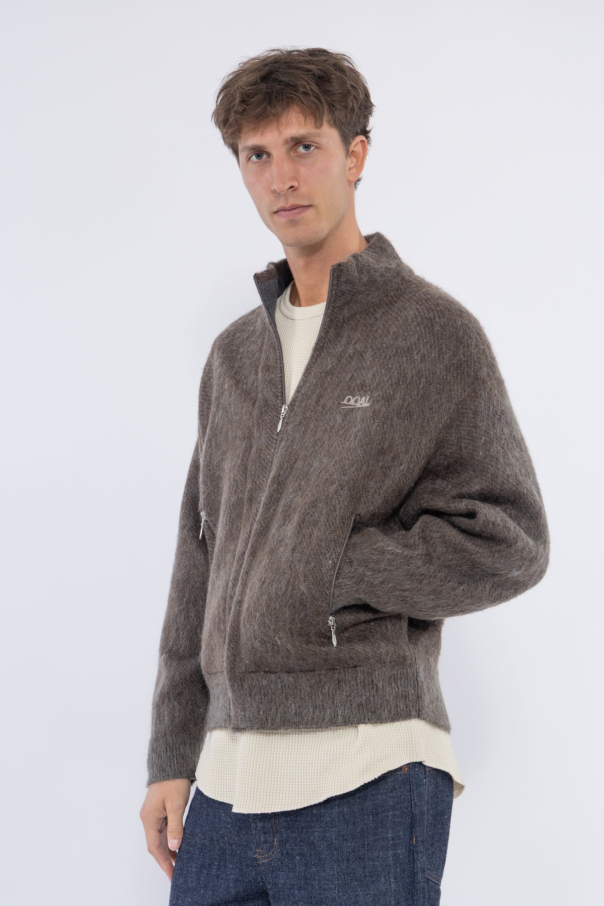 OOAL Zip Up Mohair Jacket, Beige