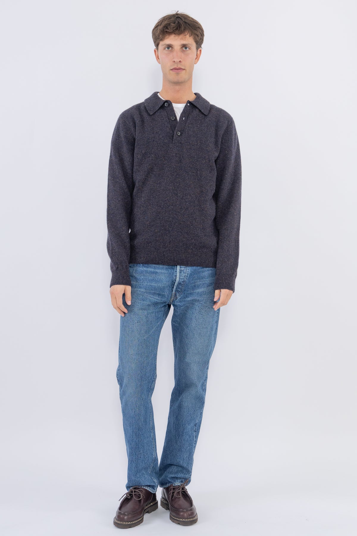 Lambswool Polo Shirt, Midnight Navy Twist
