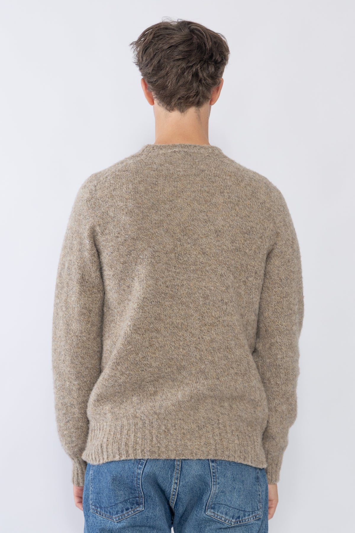 Brushed Shetland Crew Neck, Oatmeal Melange