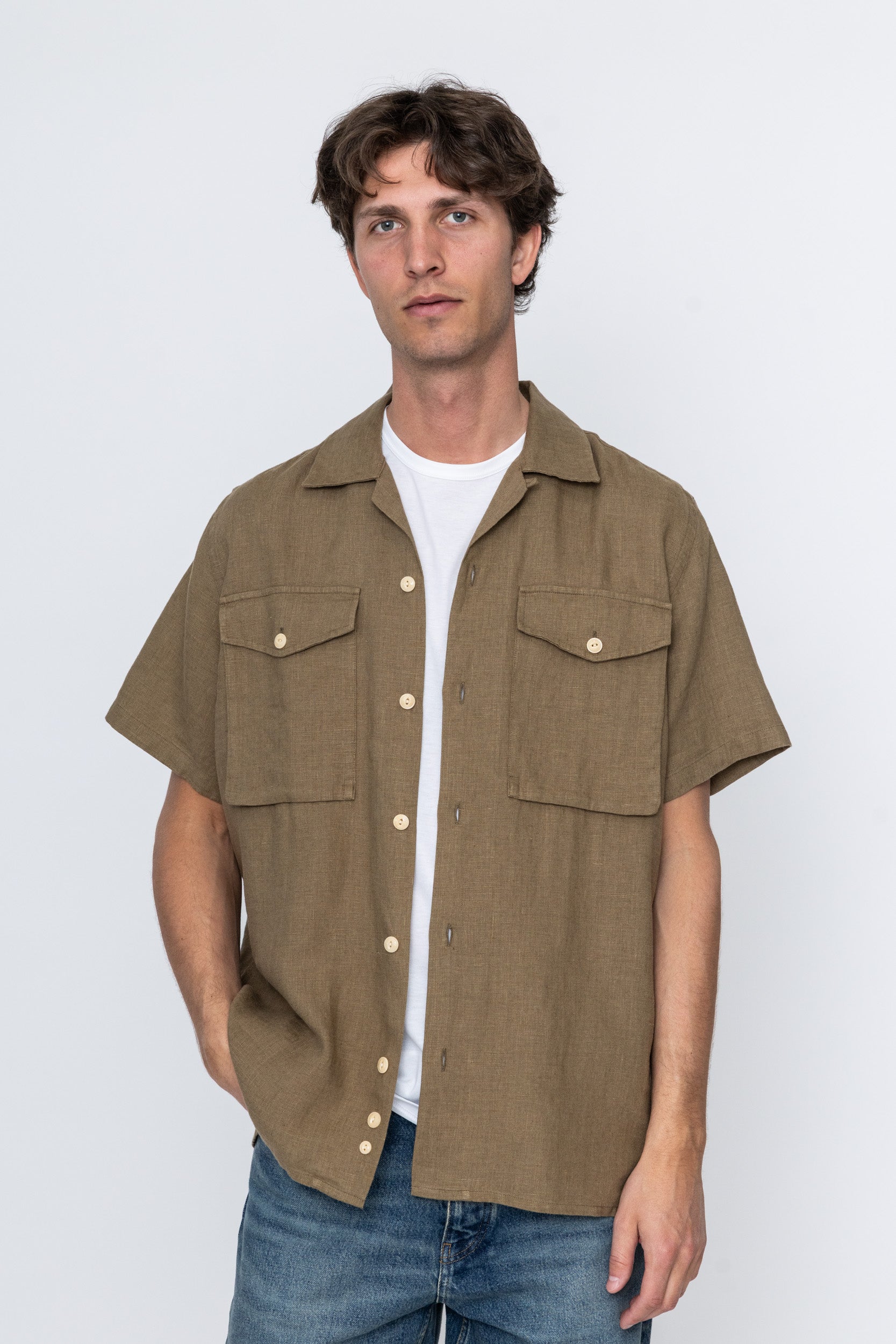 Ecru Linen Military Shirt