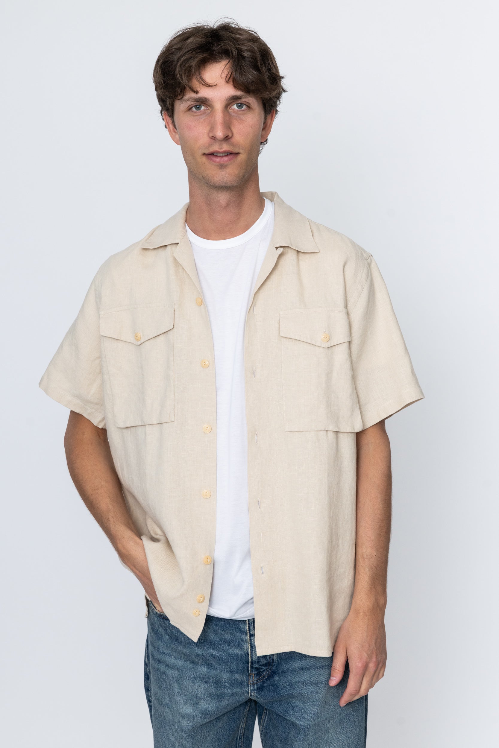 Ecru Linen Military Shirt