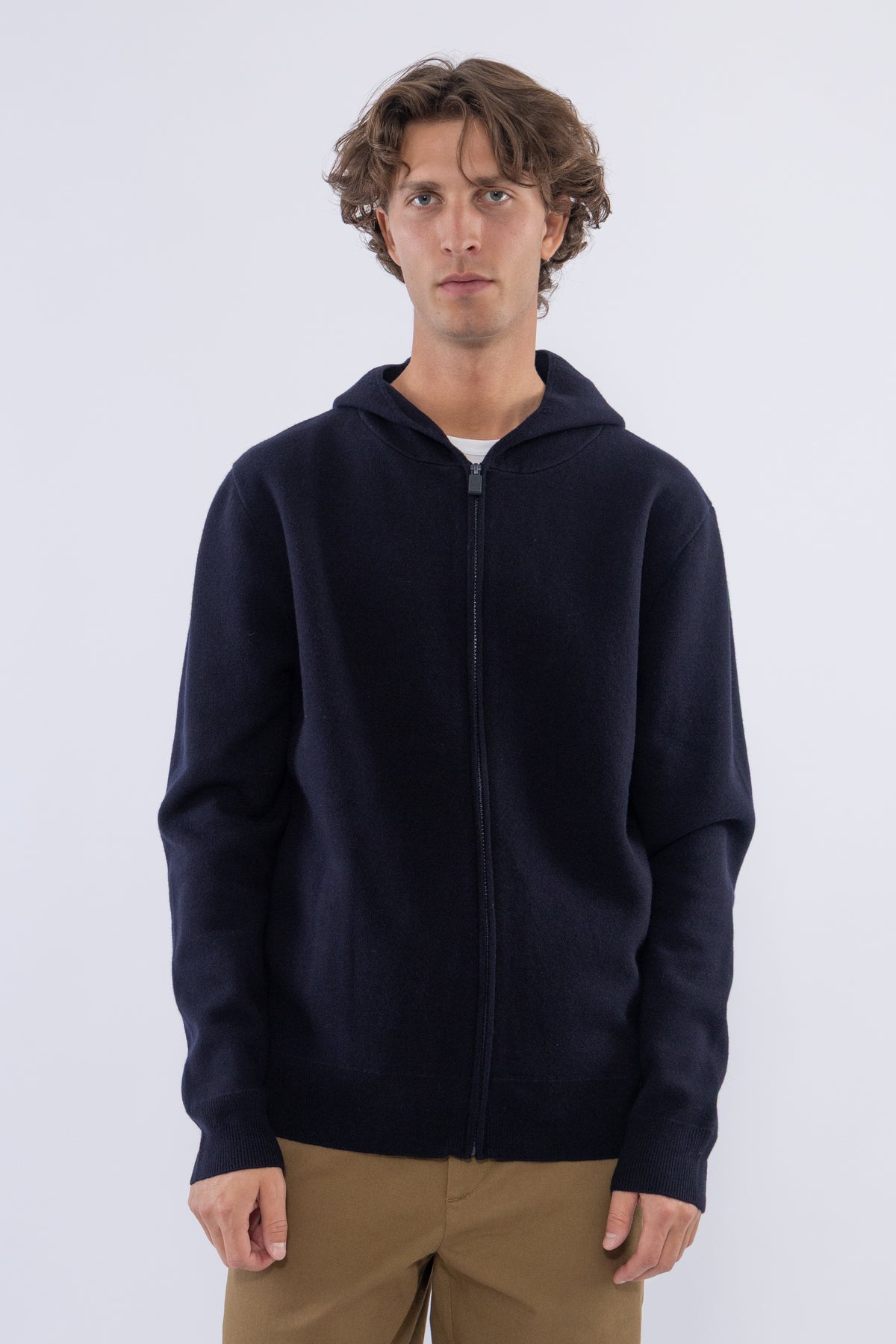 Double-bed Yarn Hooded Knit, Black