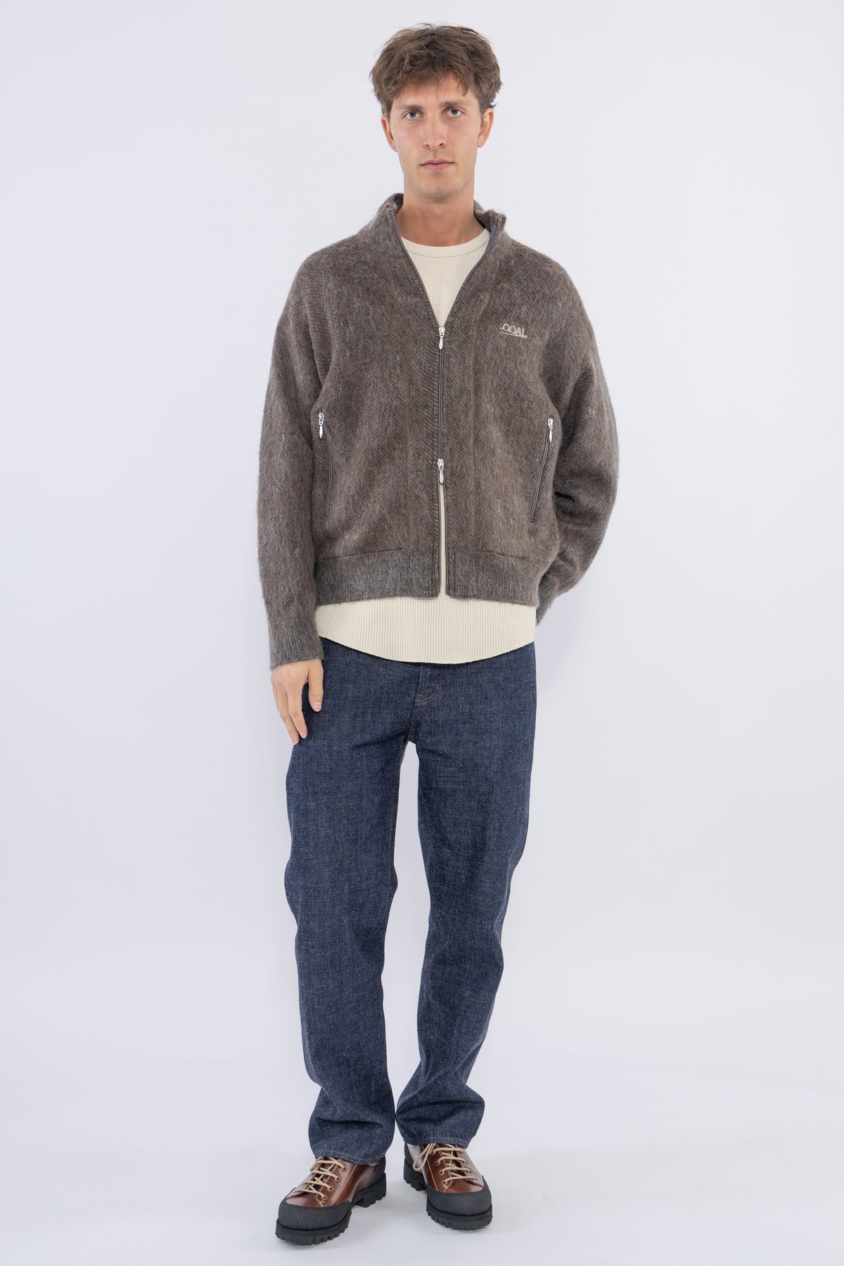 OOAL Zip Up Mohair Jacket, Beige