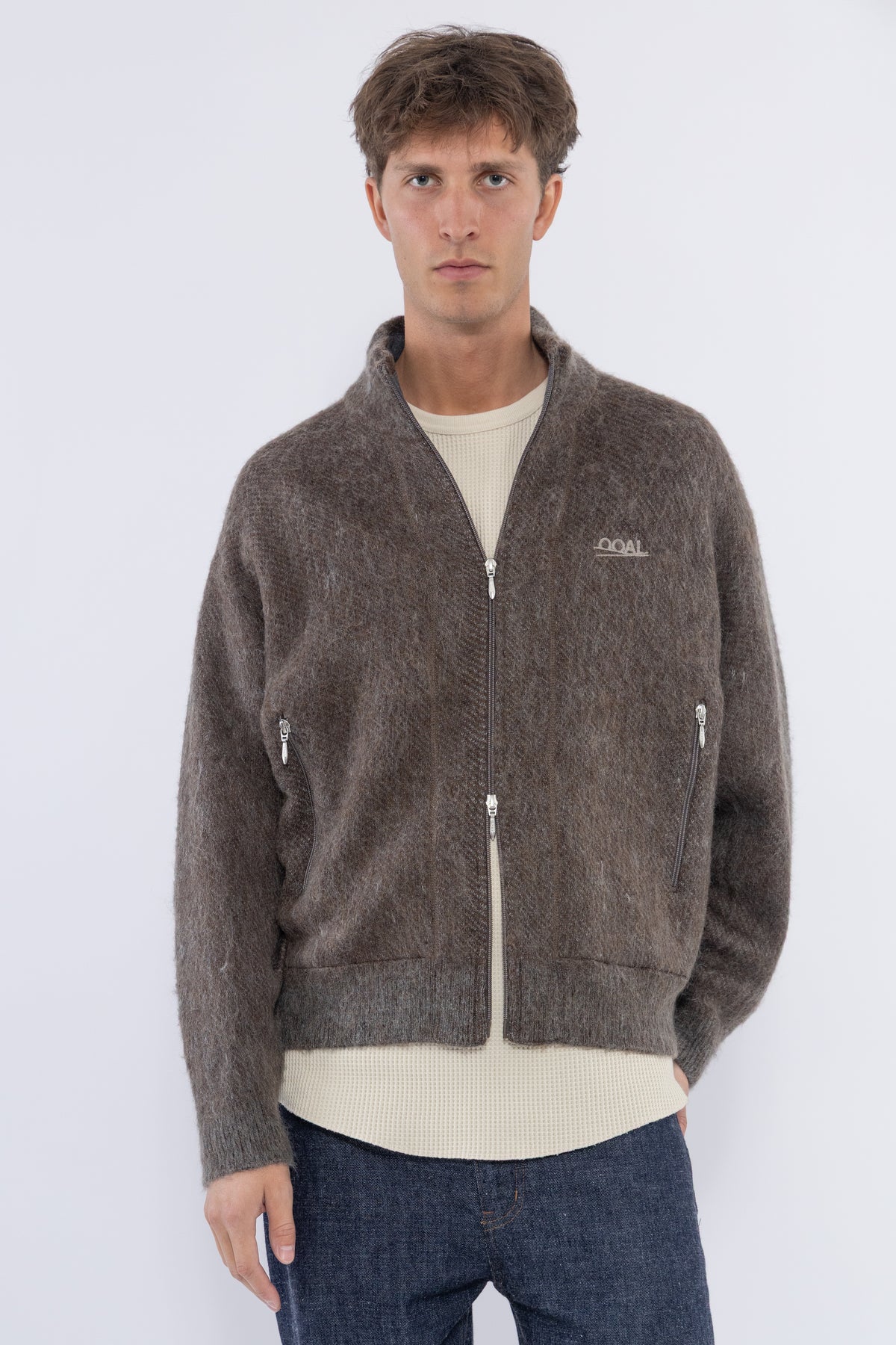 OOAL Zip Up Mohair Jacket, Beige