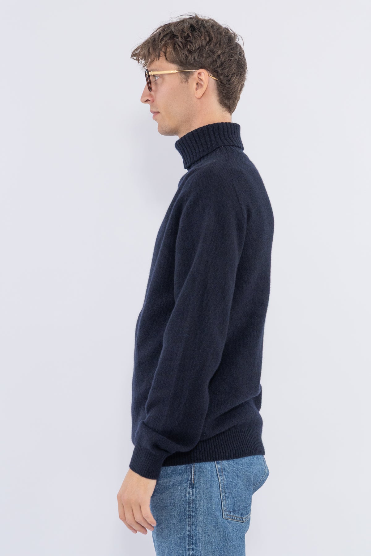 Roll Neck Sweater, Dark Navy Mouline