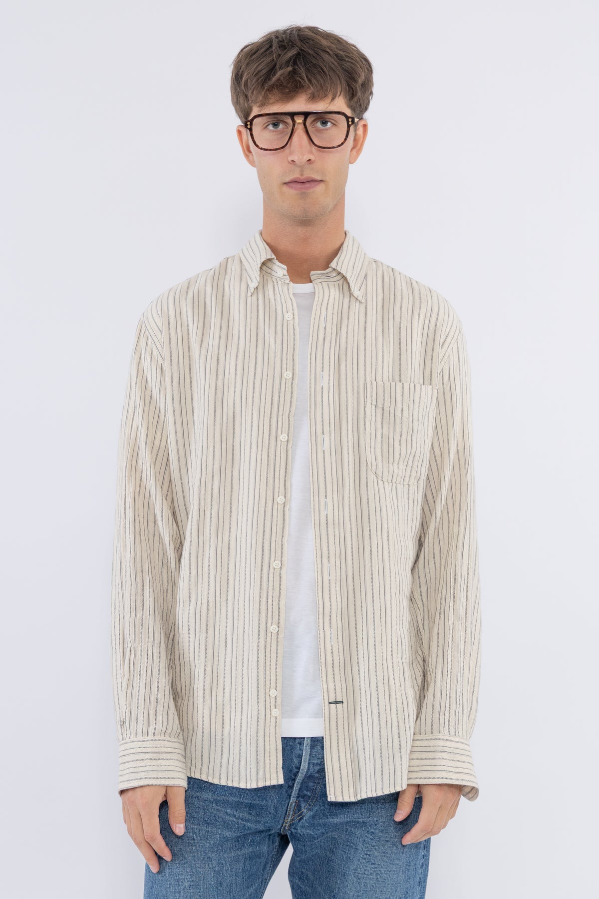 Brushed Dobby Stripe, Ecru