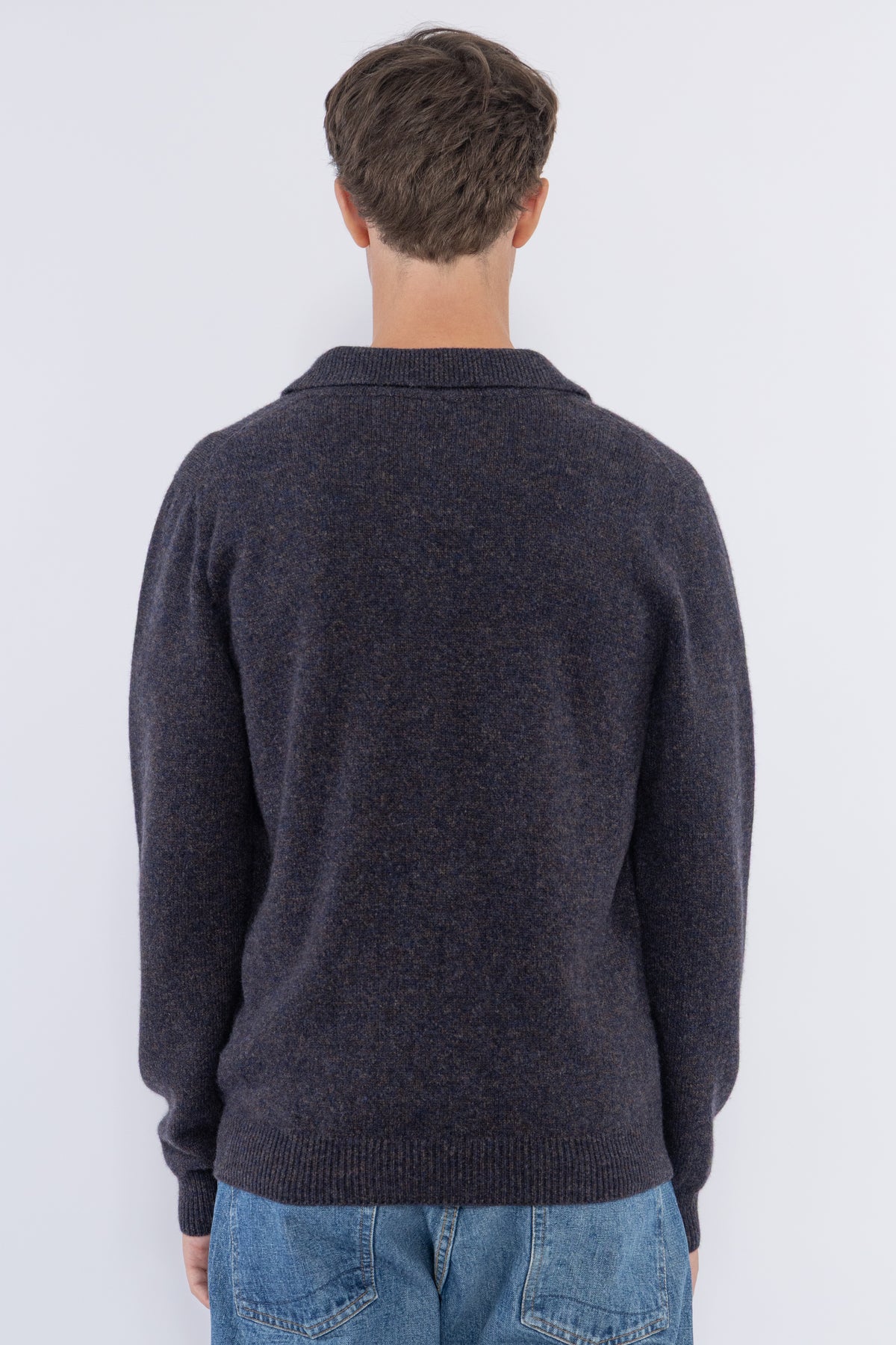 Lambswool Polo Shirt, Midnight Navy Twist