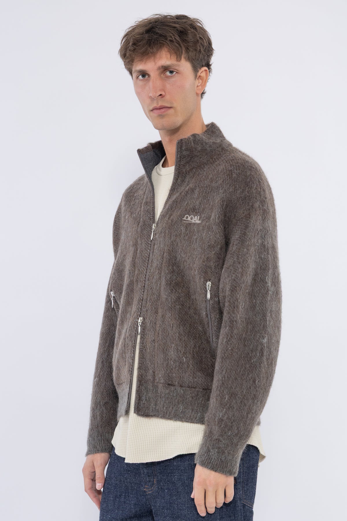 OOAL Zip Up Mohair Jacket, Beige