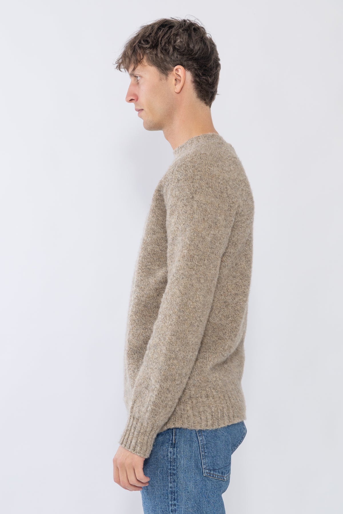 Brushed Shetland Crew Neck, Oatmeal Melange