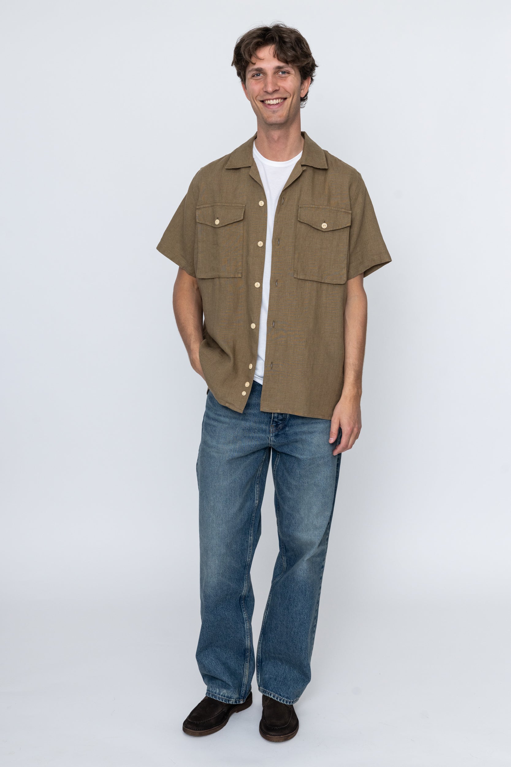 Ecru Linen Military Shirt
