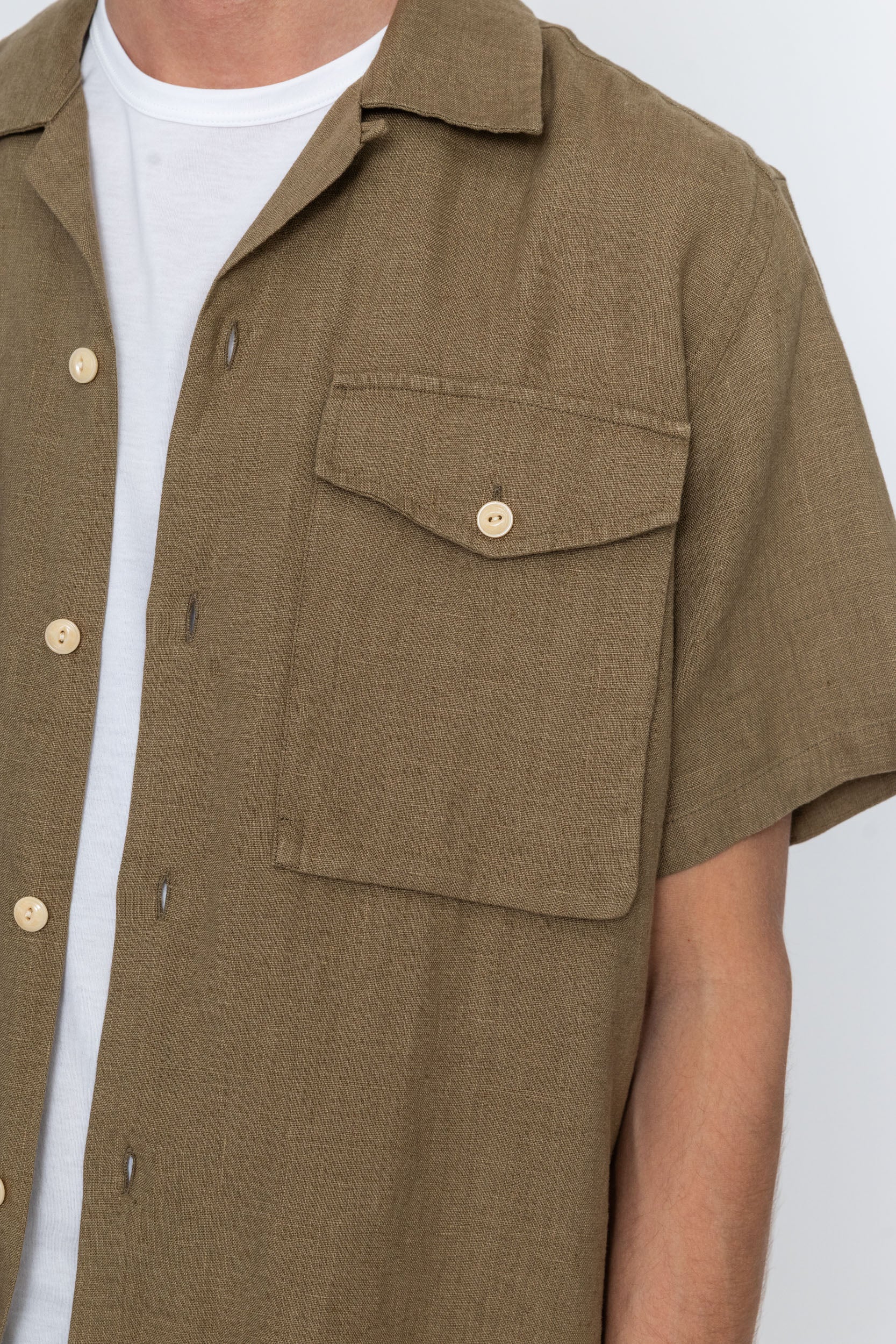 Ecru Linen Military Shirt
