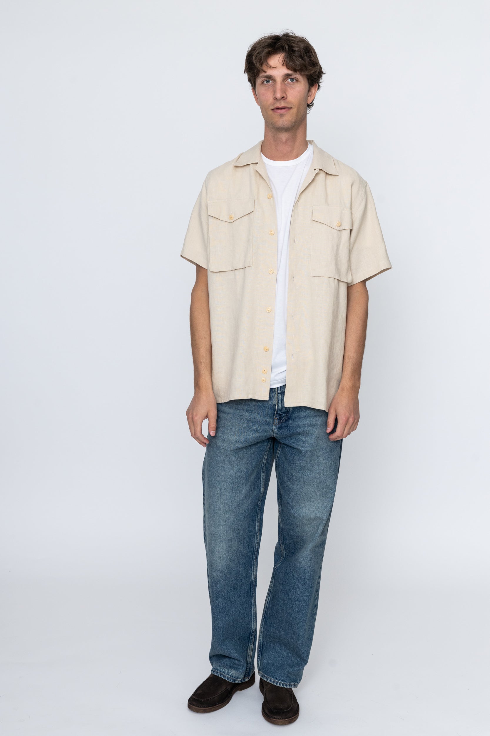Ecru Linen Military Shirt