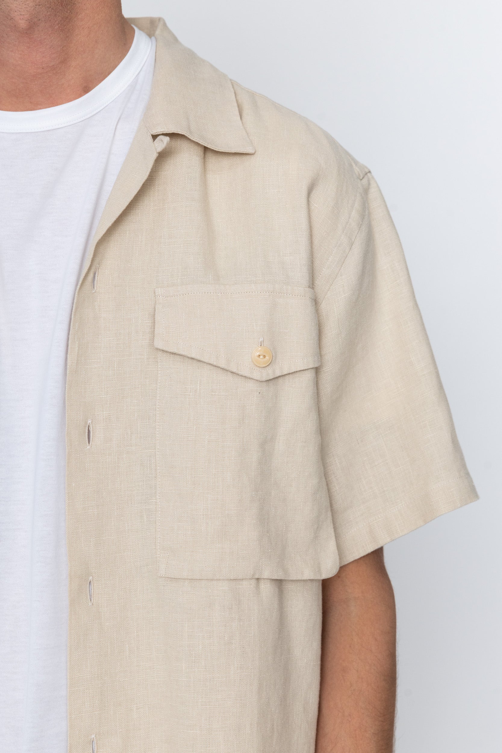 Ecru Linen Military Shirt