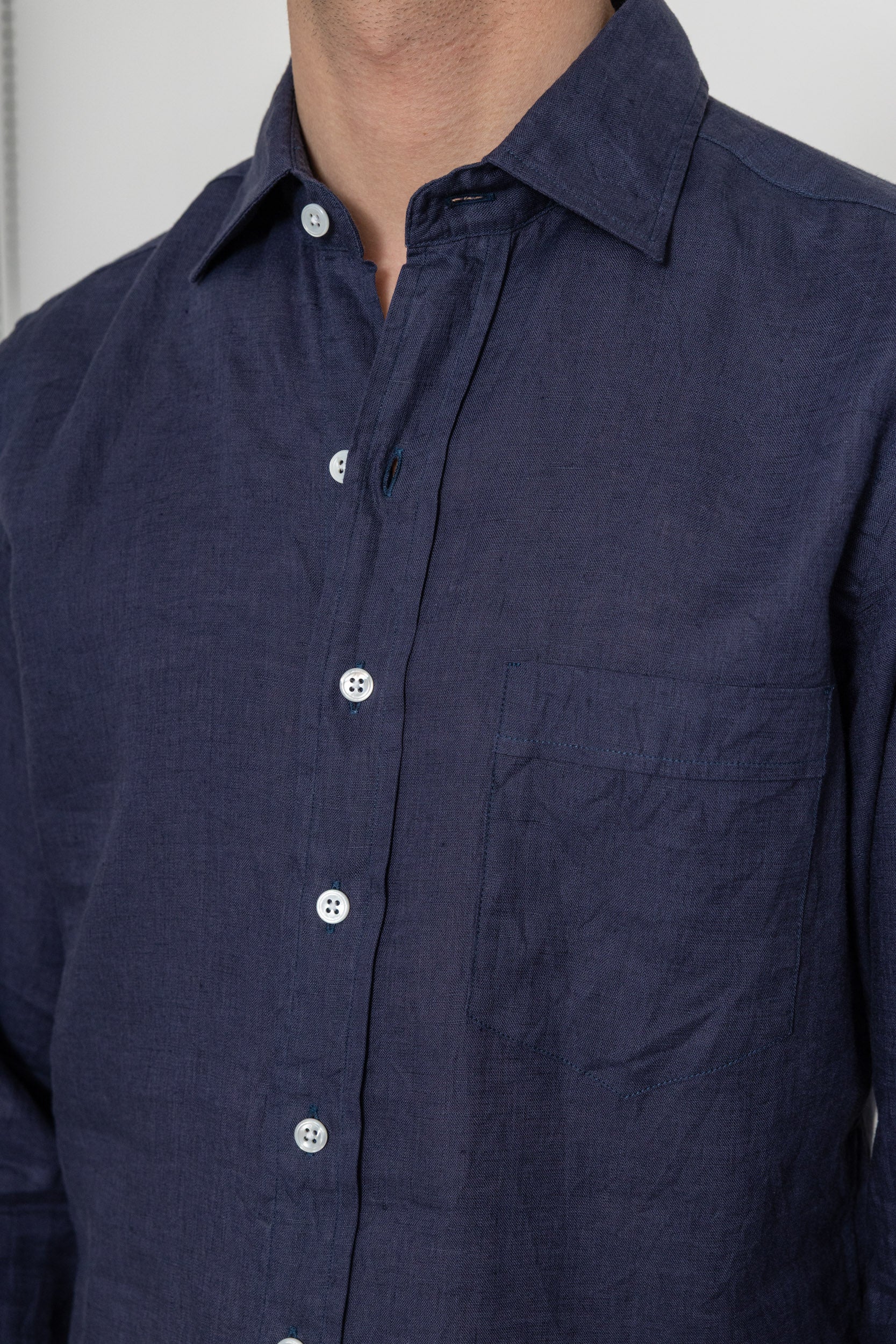 Linen Spread Collar Shirt